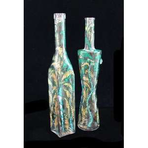  Party Palms Design   Hand Painted   Glass Bottle Set 