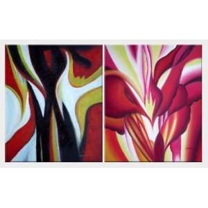  Abstract Red Floral Oil Painting   2 Canvas Set 24 x 40 