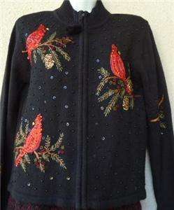 Christmas Party Sweater CARDINALS Beads Sequins Heirloom Collectibles 