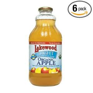 Lakewood Organic LIGHT Apple Juice, 32 Ounce Bottles (Pack of 6 