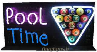 Pool Time Neon Wall Clock Bar Game Room Pool Table Sign  