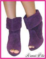 B315 Purple Suede Open Toe Cuff Ankle Boots Heel Shoes  