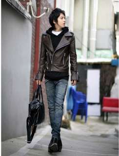 New Mens Fashion Slim Fit PU Leather Coat Jacket 2 Color 3 Size Z207 