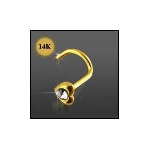    14K Gold Jeweled Heart Nose Screw Piercing Jewelry Jewelry