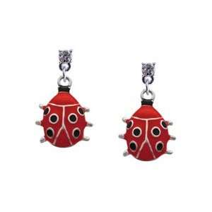  Red Ladybug Clear Swarovski Post Charm Earrings [Jewelry 