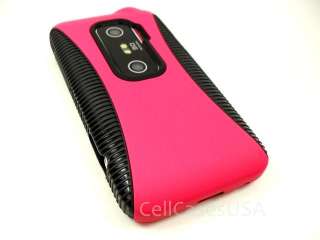 HTC EVO 3D 4G SPRINT PINK HYBRID HARD SOFT COVER CASE  