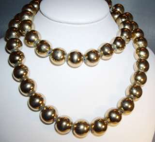 Vintage MONET Gold Tone 10mm Bead Strand Necklace 22  