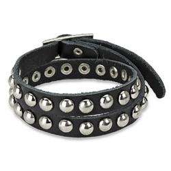 Punk Studded Double wrap Black Leather Strap Bracelet  