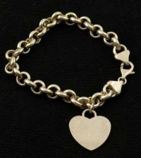 925 Sterling Silver Charm Bracelet Heart Charm Heavy Link 18.2 Grams