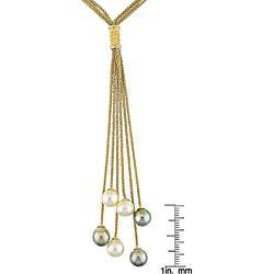   Yellow Gold Multi strand Pearl Drop Necklace (9 10 mm)  
