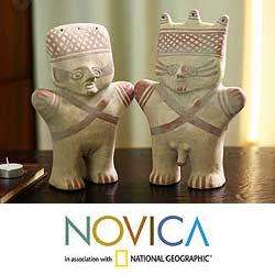 Set of 2 Ceramic Cuchimilco Protection Sculptures (Peru)   