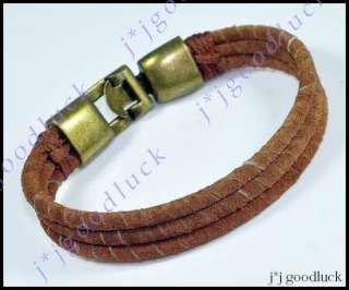 Quality Triple 4mm Leather Wrap Bracelet Bronze Clasp  
