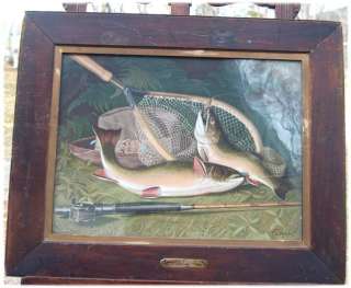 ANTIQUE CHROMOLITHOGRAPH FLY FISHING TWO AT A CAST BY T.S.STEELE *