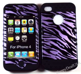   Silicone Rubber+Cover Case for APPLE iPhone 4 4S BK/ZEBRA PURPLE