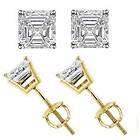 50CT Asscher Simulated Diamond Earrings Studs 14K