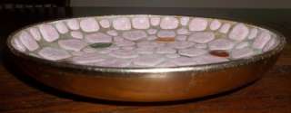 Vintage Coffee Table Dish w/Gold Base & Pink Rock Design Inside  