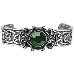 Pewter Celtic Axe Green Crystal Bangle Bracelet  