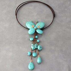Handmade Butterfly Dangle Turquoise Choker Wrap Necklace (Thailand 