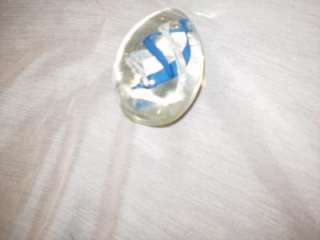 Description Art Glass, glass, blue and white swirl, egg shaped 