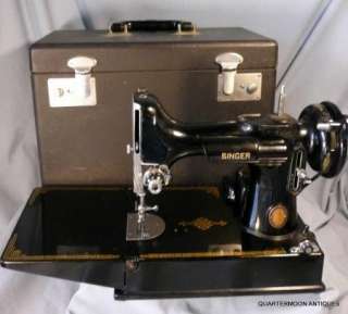   1951 Singer 221 Featherweight Sewing Machine, Bobbin, Case  