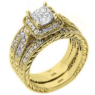   DIAMOND ENGAGEMENT RING WEDDING BAND BRIDAL SET SQUARE CUT  