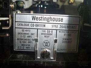 WESTINGHOUSE CO 8H1111N OVERCURRENT RELAY  