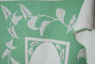 UNUSUAL 30s Calla Lily Applique Antique Quilt ~Green  
