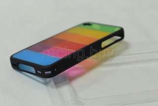 Black Rainbow Stripes Rubber TPU Case Bumper Skin Cover For iphone 4 G 