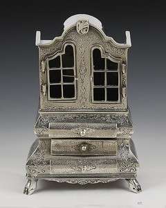 DUTCH SILVER MINIATURE 18TH CENTURY STYLE CHINA CABINET  