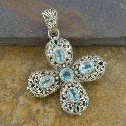   Silver Cawi Blue Topaz Cross Pendant (Indonesia)  