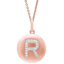 14k Rose Gold Diamond Initial R Disc Necklace  