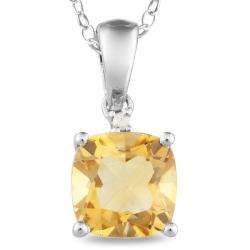 Sterling Silver Citrine and Diamond Accent Necklace  
