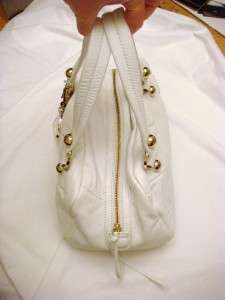   Quilted Leather Bag Rhinestone Logo Purse Satchel Handbag White  