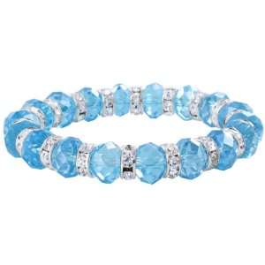 Blue Zircon Glass Beads with Rhinestone accents Stretch Bracelet