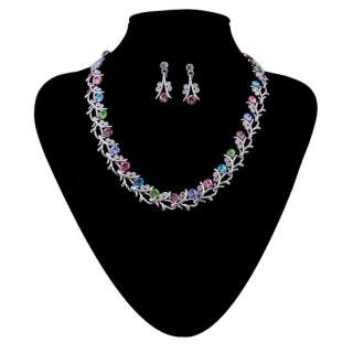 Fashion Jewelry Set,Colorful Swarovski Crystal Flora Necklace Earrings 