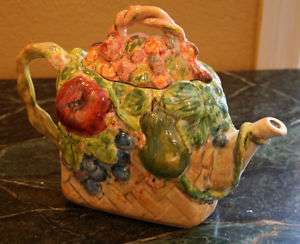 Hand Painted Porcelain Tea Pot Fruit Floral Motif Art  