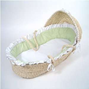   Badger Basket Hooded Moses Basket   White/Sage Gingham Bedding Baby
