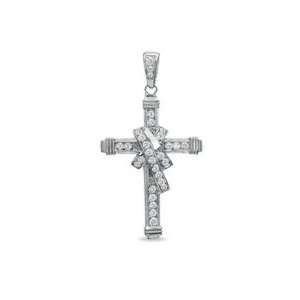   Zirconia Ribbon Cross Charm in Sterling Silver PRE OWNED Jewelry