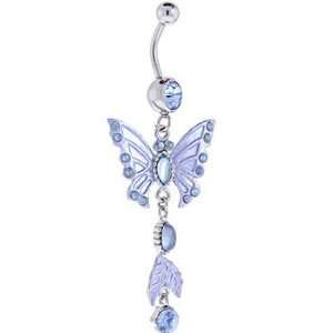    Solar Blue Gem Beautiful Butterfly Dangle Belly Ring Jewelry