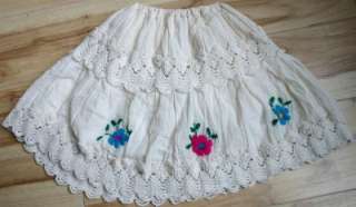 girls cream ivory Mexican embroidered floral skirt 18 mo 2T vintage 