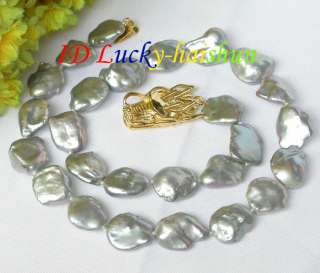 baroque 17mm Gray Reborn keshi pearls necklace dragon j7479
