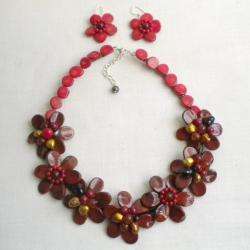 Multi gemstone and Pearl Red Flower Jewelry Set (10 12 mm) (Thailand 