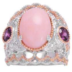 Michael Valitutti 18k Rose Gold and Silver Pink Opal and Rhodolite 