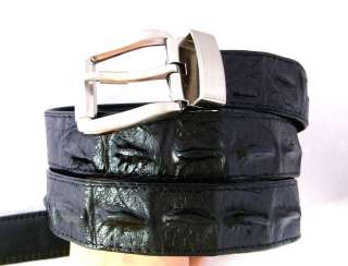 CUSTOM BLACK CROCODILE HORNBACK LEATHER DRESS MENS BELT 1.3 WIDTH Size 