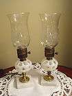 Vintage Coin Dot Table Lamps With Marble Base & Hurricane Shades Set 