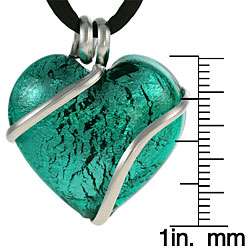Venetiarum Glass Teal Puffy Heart Necklace  