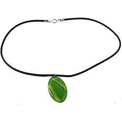 Green Zebra Fused Glass Necklace (Chile)  