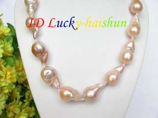 HUGE 26mm natural pink Reborn keshi pearls necklace j7660