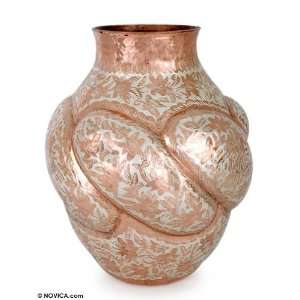  Copper and silver vase, Poinsettias (large)