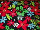   Yds Christmas Red Poinsettias Acorns Green Backgrounds Cotton Fabric